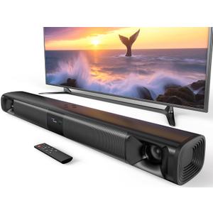 Sound Bar for Smart TV, 80W Soundbar with Four Woofers, Dual Horn Tweeters, 2.0 Channel TV Speaker, 2 in 1 Detachable Design, BT/ARC/AUX/Optical Connection, Surround Sound System for TV