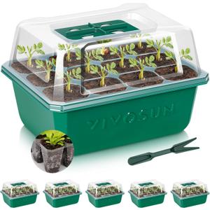 VIVOSUN 6-Pack Seed Starter Trays, 72-Cell Seed Starter Kit with Humidity Dome, Flat Reusable Plant Germination Trays with Drain Hole, Green Propagation Tray for Planting Seeds