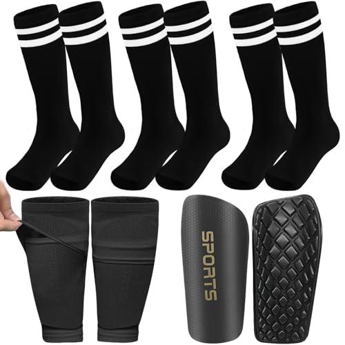 3PCS Kids Soccer Socks with Shin Guards and Shin Sleeves Set for for Age 5-12 Boys Girls Lightweight Soccer Football Equipment