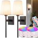 Battery Operated Wall Sconce Set Of Two, Wireless Wall Sconce Lighting with Remote Control, Indoor Dimmable Battery Operated Wall Lamp Light Fixture with 3 Color Temp Bulb For Bedroom Living Room ( Co (Black)
