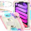 SEYMAC stock Case for iPad Mini 7 (A17 Pro)2024/ Mini 6 8.3'' with Screen Protector Pencil Holder [360 Rotating Hand Strap] &Stand, Drop-Proof Case for iPad Mini 7th/6th Generation 8.3",Yellowish+Pink