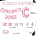 Pink Congrats Grad Balloons,16 Inch Congrats Grad Banner Balloons with 6pcs Pink and Silver Star Balloons with Ribbon for Graduate Party,Graduation Decorations Class of 2026