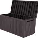 Keter Springwood 80 Gallon Resin Outdoor Storage Box for Patio Furniture Cushions and Garden Tools with Handles, Brown