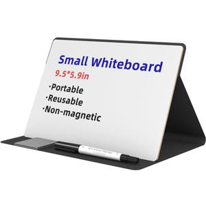 Small Dry Erase Board with Stand for Desk, Portable Reusable Desktop Notepad, 9.5 * 6.6in Memo White Board,Office Home Supplies Desk Accessories MH770 (Black)