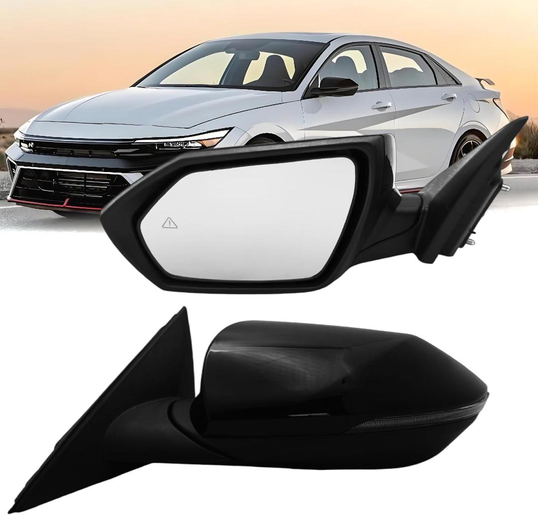 Left Driver Side Mirror Compatiable With 2021 2022 2023 2024 2025 Hyundai Elantra With Heated Power Glass Turn Signals Blind Spot Manual Folding 8Pins Black