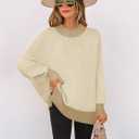 ZESICA Women's Fall 2025 Oversized Sweaters Long Sleeve Color Block Mock Neck Side Slit Comfy Loose Knitted Pullover Tops (S)