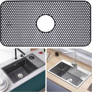 LONGFITE Sink Protector Mat 24.8"x 13" Silicone Farmhouse Kitchen Single Sink Mat Draining Heat Proof Mat with Center Drain