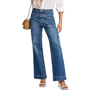 EVALESS Jeans for Women Wide Leg High Waisted Stretchy Straight Bootcut Jeans Trendy Fall 2025 Control Tummy Casual Loose Fit Denim Pants Womens Fashion Clothing Ashleigh Blue Size 6