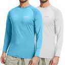 ASTRYON 2 Pack Mens Sun Protection Shirts UPF 50+ Long Sleeve Swim Rash Guard for Fishing, Running, Quick Dry Lightweight Blue White (XL)