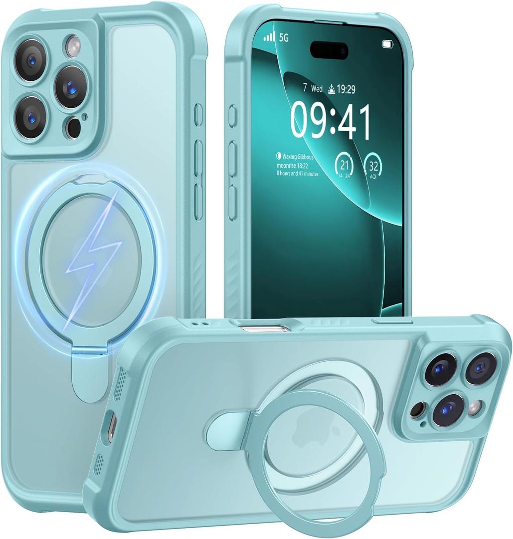 MOCCA Design for iPhone 16 Pro Max Case with Magnetic Invisible Stand [Full Camera Protection] [Compatible with Magsafe] Military Drop Shockproof Translucent Matte Phone Case Cover 6.9",Blue