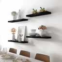 Black Wood Floating Shelves for Wall Rustic Wall Shelf for Bedroom Living Room Set of 4