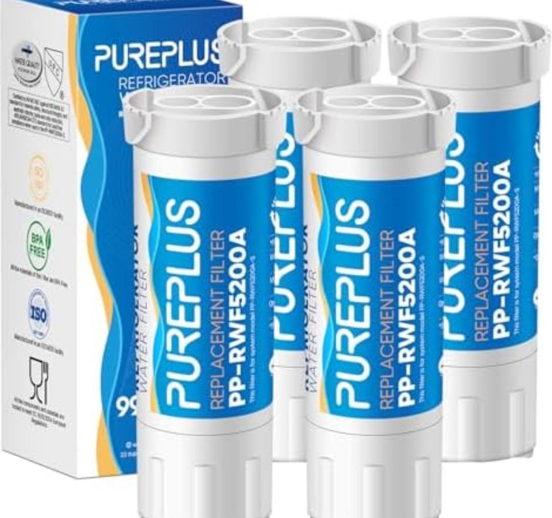 PUREPLUS XWF(NOT XWFE, NO Chips) Replacement for GE WR17X30702, GBE21, GDE21, GDE25, GFE24, GFE26, GNE21, GNE25, GNE27, GWE19, GYE18, CFE26 French Door & Side by Side Refrigerator Water Filter, 4Pack