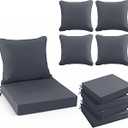 22x22 Inch Patio Chair Cushions Set of 4, Outdoor Furniture Cushions - Removable Cover, Water-Repellent, Fade-Resistant, Non-Slip Bottom & Straps, Replacement for Lawn, Porch & Deck Chair - Dark Grey