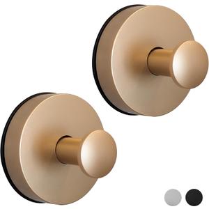 Suction Cup Hooks for Shower, Bathroom, Glass Door, Mirror, Tile - Loofah, Towel, Coat, Robe for Hanging up to 15 lbs  Brushed Gold, Matte Chrome Nickel, Black - 2 pack (Brushed Gold)