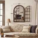 Farmhouse Window Mirror for Wall, 38 X 26 Inch Rustic Wood Frame