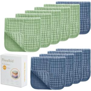 Muslin Burp Cloths Sets Newborn Baby Boy Essentials Must Haves 100% Cotton 10 Pack 22" X 10",6-Layer Baby Bibs & Burp Cloths for Baby Drool and Messes - Soft, Safe & Gentle for Boys & Girls Multi (Bluegreen)