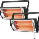 Shinic 2 Packs Electric Garage Heaters, 1500W/750W Ceiling Mounted Heater Radiant Heaters with Halogen Light, 90 Degree Rotation, 5 Mode Settings, Space Heater for Garage, Shop, Large Room and Patio