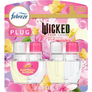Febreze Plug In Air Freshener, "Wicked: For Good" Limited Edition Odor-Fighting Scented Oil Refill, Air Fresheners for Home and Bathroom and Kitchen, Long Lasting, Wicked Beautifical Blossom, 2 Count