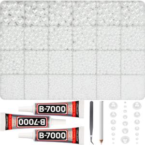 16500Pcs Half Pearls Beads for Crafting, Flat Back White Pearls 2-10mm Flatback Decor Rhinestones Gems Diamond Mixed Sizes Bedazzling for Crafts Bedazzle Decoration Shoes Clothes Decorative B7000 Glue