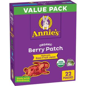 Annie's Organic Berry Patch Bunny Fruit Flavored Snacks, Gluten Free, Value Pack, 22 Pouches, 15.4 oz BB 25/Jun/2025