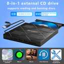 8-in-1 Extemal CD/DVD Drive for Laptop,USB 3.0 & Type-C Portable CD/DvD Burner with SD/TF Card Reader DVD Player with Carrying Case Compatible with Laptop PC, MacBook Pro/iMac Windows 11/10/8/7 Linux
