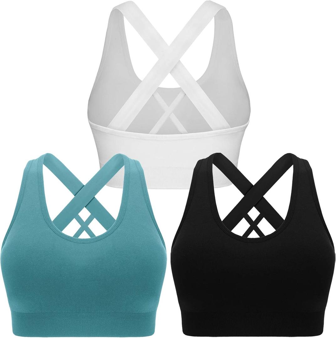Double Couple Sports Bras for Women Padded High Impact Seamless Criss Cross Back Workout Tops Gym Activewear Bra Large (S)