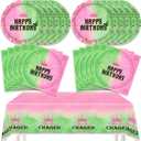 41Pcs Witch Princess Party Decorations Pink and Green Tablecloth Witch Princess Birthday Party Plates Napkins Pink and Green Party Supplies