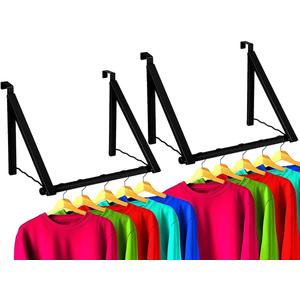 HOLDN STORAGE Over The Door Hanger - Foldable Rack Organizer for Hanging Clothes, Coats & Towels, Ideal for Dorm Rooms, Laundry, Bathrooms, Etc - Holds up to 35 LBs, Collapsible - Black (2 Pack)