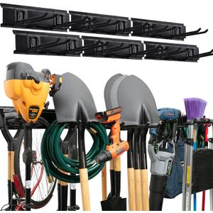 TIDYME Garage Tool Organizer Wall Mount - 96 inches - Sturdy Storage Rack with Adjustable Hooks, Anti-Rust - Easy Installation, 600lbs Capacity - Garden Tool Organizer (06 Racks & 12 Hooks) (96" Carbon Steel, Black)
