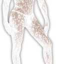 Rave Outfits For Men, Festival Party Clubwear, Leopard One Piece Full Lace Jumpsuit, Sexy Lingerie Costume Bodysuit (White) One Size