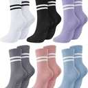 Pilates Socks Yoga Socks with Grips for Women Non Slip Barefoot Workout Crew Sock for Pregnant Ballet Dance (One Size, Blue)
