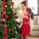 8 Pcs Large Velvet Christmas Bow 23.5x8.7 Inch Christmas Staircase Wreath Bows Gift Ribbon Bows Vintage Christmas Tree Topper Bows for Christmas Tree Indoor Outdoor Decoration, Red Green