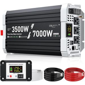 3500 watt Pure sine Wave Inverter, 24V DC to 110V AC Power Inverter, Used for Solar Emergency Power Supply in RV Homes, with 3 AC Output sockets, USB Port, Type-C Port, Remote Control with LCD Screen