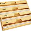 SpaceAid WrapNeat 4 in 1 Wrap Organizer with Cutter and Labels, Plastic Wrap, Aluminum Foil and Wax Bamboo Dispenser for Kitchen Storage Organization Holder for 12" Roll (Natural, 4-Slot)