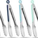 Tongs for Cooking, 9-Inch Stainless Steel Kitchen Tongs, Locking Metal Food Tongs with Silicone Non-Slip Grip, Kitchen Utensils Tongs for Food, Salad and Outdoor BBQ (Set of 4)