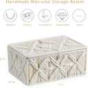 Decorative Boho Storage Baskets with Lid Bohemian Macrame Jewelry Box Handmade Natural Cotton Rope Woven Bins Memory Keepsake Photo Makeup Organizer Shelf Container (Off White, Large)