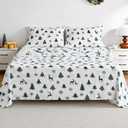 Viviland Plush Christmas Holiday Micro Fleece Queen Bed Sheet Set, Soft Fuzzy Polar Fleece Velour Velvet White Deer Snowflake Printed Sheets, Extra Warm Winter Fleece Bed Sheets