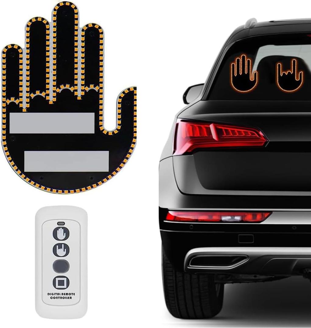 Car Finger Light with Remote Control, Funny LED Gesture Hand Lighting with 3 Modes, Window Sign Light Warning Reminder for Women and Men, Cool Car Gadgets Truck Accessories