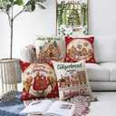 GAGEC Christmas Pillow Covers 20x20 Inch Vintage Gingerbread Red Throw Pillow Covers Christmas Xmas Winter Pillowcase Home Decor Living Room House Decorative Cushion Case for Sofa Couch