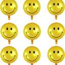 4 x 9PCS 18 Inch Smiley Face Balloons,Mylar Aluminum Assorted Colors Smile Balloon,Smile Foil Balloons for Birthday Wedding Anniversary Bachelorette Baby Shower Decorations Balloon(Gold)