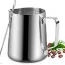 Milk Frothing Pitcher, 350ml/12oz Milk Frother Cup Stainless Steel Jug Steaming Pitcher, Milk Coffee Cappuccino Latte Art Barista Steam Pitchers Milk Jug Cup with Decorating Pen (Silver)