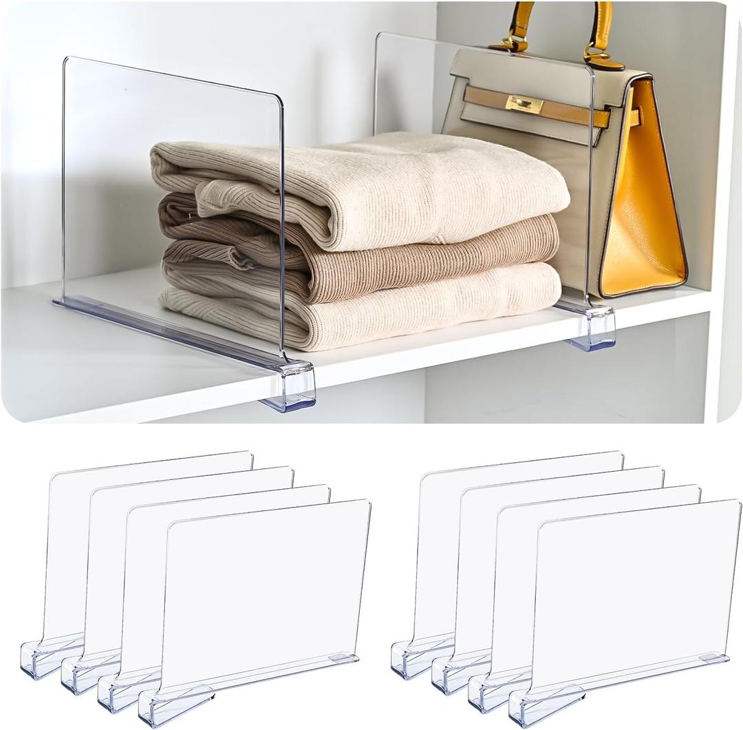 Shelf DividersVertical Purse Organizer for ClosetThickened and Sturdy Shelf Organizer for Sweater, Shirts, Handbags,8" Tall x 11" (8 Pcs)