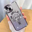 ZIYE Magnetic Case Designed for iPhone 14 Plus Glitter Case Luxury Plating Love Heart Compatible with MagSafe Clear Case with Camera Protector Protection Shockproof Cover for Women Girls-Purple