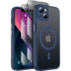 SEXYMOM Magnetic for iPhone 13 Case with Privacy Screen Protectors X2 - Upgraded Camera Protection - Compatible with Magsafe,21ft Drop Tested,Slim Fit Translucent Matte Phone Case - Blue