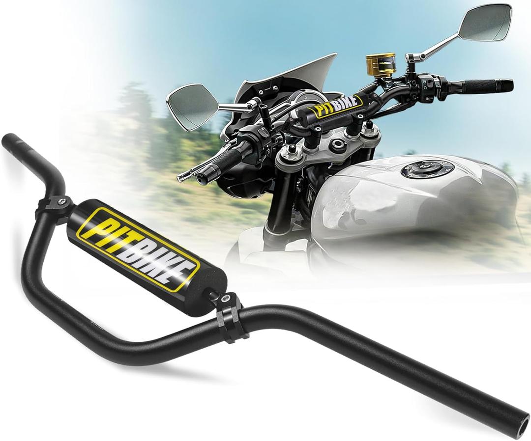 7/8" Pit Bike Handlebars with Foam Pad  Motorcycle Handlebars for CRF YZF KXF KLX RMZ DRZ Dirt Bikes, ATV, Quad, E-Bike Mods,T6 Aluminum 7/8 Motorcycle Handlebar Upgrade (Black)