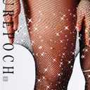 SUREPOCH Powerhouse Sturdy Radiant Rhinestone Fishnet Stockings, Plus Size Tights Club Outfits for Women (Medium-X-Large, Black)