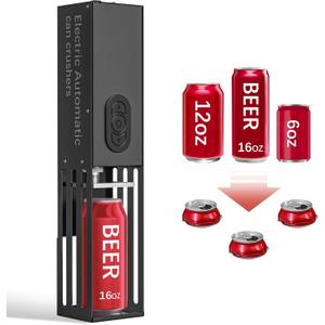 YOTAN Electric Can Crusher, Aluminum Can Crusher for Recycling 8oz&12oz&16oz, Wall Mounted, Heavy Duty Can Trash Compactor for Aluminum Seltzer, Soda, Beer Cans and Bottles (BLACK3)