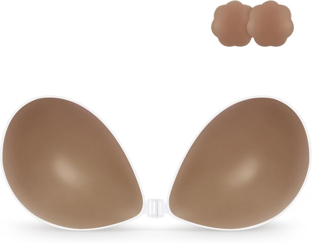 Niidor Self Adhesive Bra Strapless Invisible Backless Sticky Push up Silicone Bra for Women-Brown-E