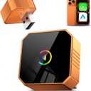 Wireless CarPlay Adapter for iPhoneAndroid, 2026 Upgraded Car Play Mini Wired to Wireless Adapter for CarPlay Android Auto Plug and Play Stable Connection & No Latency for iPhone iOS 10+ (Orange)
