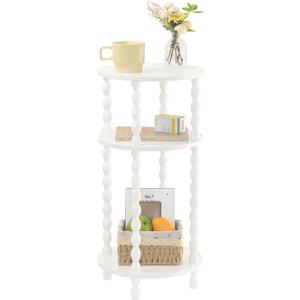 AWASEN Small Round Side Table, White End Table with 3-Tier Open Shelf for Small Spaces, Round Bedside Table Nightstand for Bedroom, Living Room, Office, White